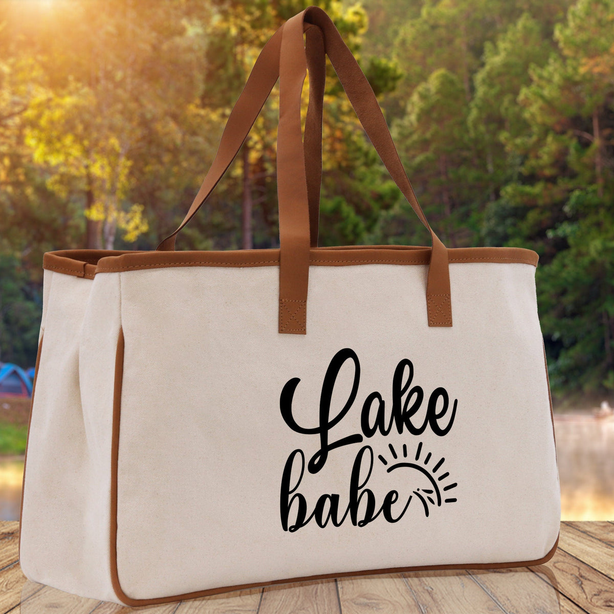 Lake Babe Cotton Canvas Chic Tote Bag Camping Tote Lake Lover Gift Tote Bag Outdoor Tote Multipurpose Tote - Aaria Tees