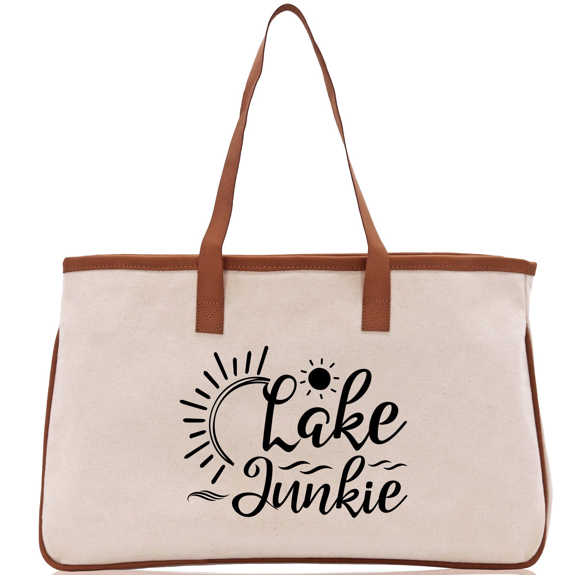 Lake Junkie Cotton Canvas Chic Tote Bag Camping Tote Lake Lover Gift Tote Bag Outdoor Tote Weekender Tote Laker Tote Multipurpose Tote - Aaria Tees Aaria Tees