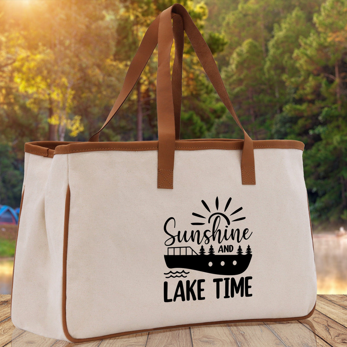 Lake Time Cotton Canvas Chic Tote Bag Camping Tote Lake Lover Gift Tote Bag Outdoor Tote Weekender Tote Laker Tote Multipurpose Tote - Aaria Tees