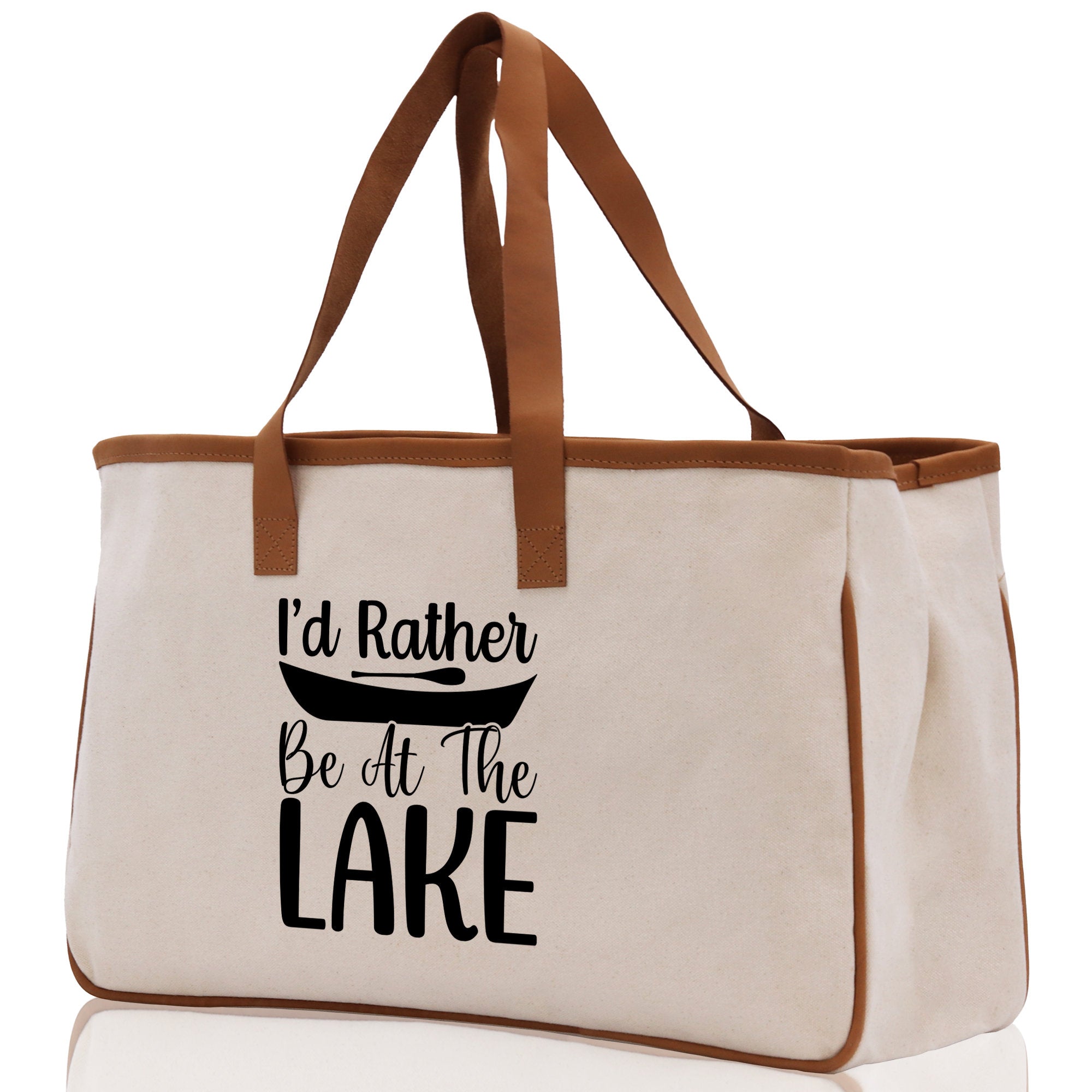 I'd Rather Be at the Lake Cotton Canvas Chic Tote Bag Camping Tote Lake Lover Gift Tote Bag Outdoor Tote Weekender Tote Laker Tote - Aaria Tees Aaria Tees