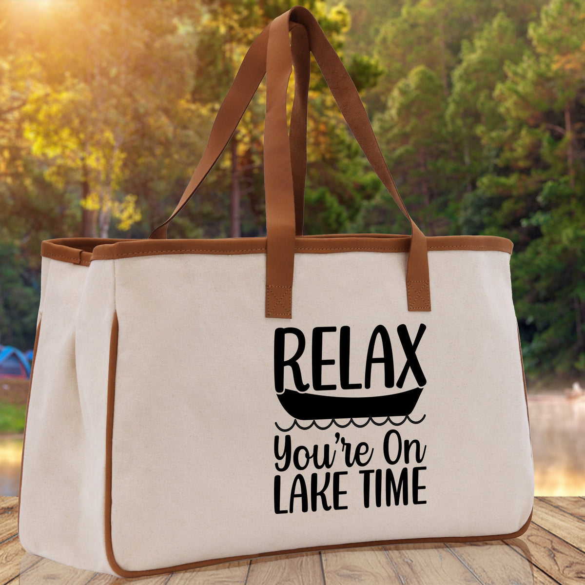 Relax You're On Lake Time Cotton Canvas Chic Tote Bag Camping Tote Lake Lover Gift Tote Bag Outdoor Tote Weekender Tote Laker Tote - Aaria Tees