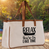 Relax You're On Lake Time Cotton Canvas Chic Tote Bag Camping Tote Lake Lover Gift Tote Bag Outdoor Tote Weekender Tote Laker Tote - Aaria Tees Aaria Tees