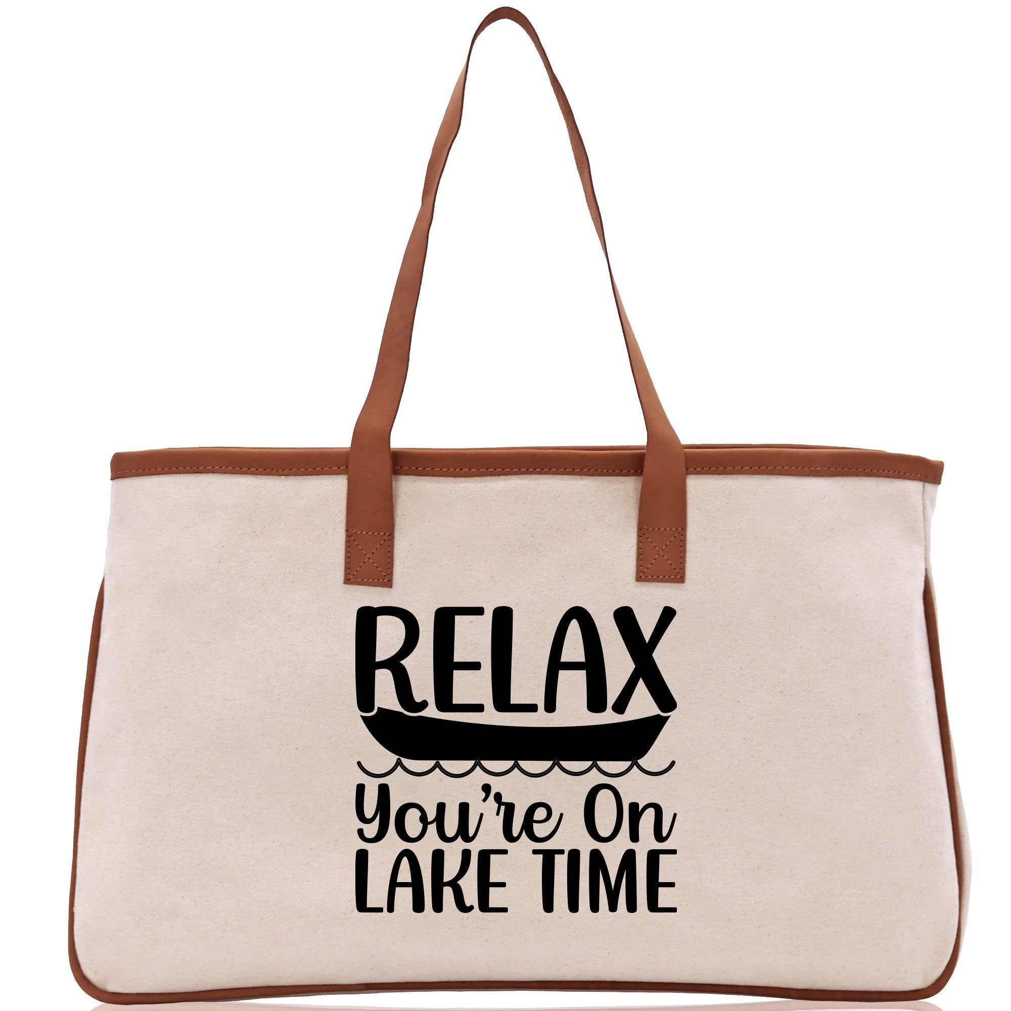 Relax You're On Lake Time Cotton Canvas Chic Tote Bag Camping Tote Lake Lover Gift Tote Bag Outdoor Tote Weekender Tote Laker Tote - Aaria Tees Aaria Tees