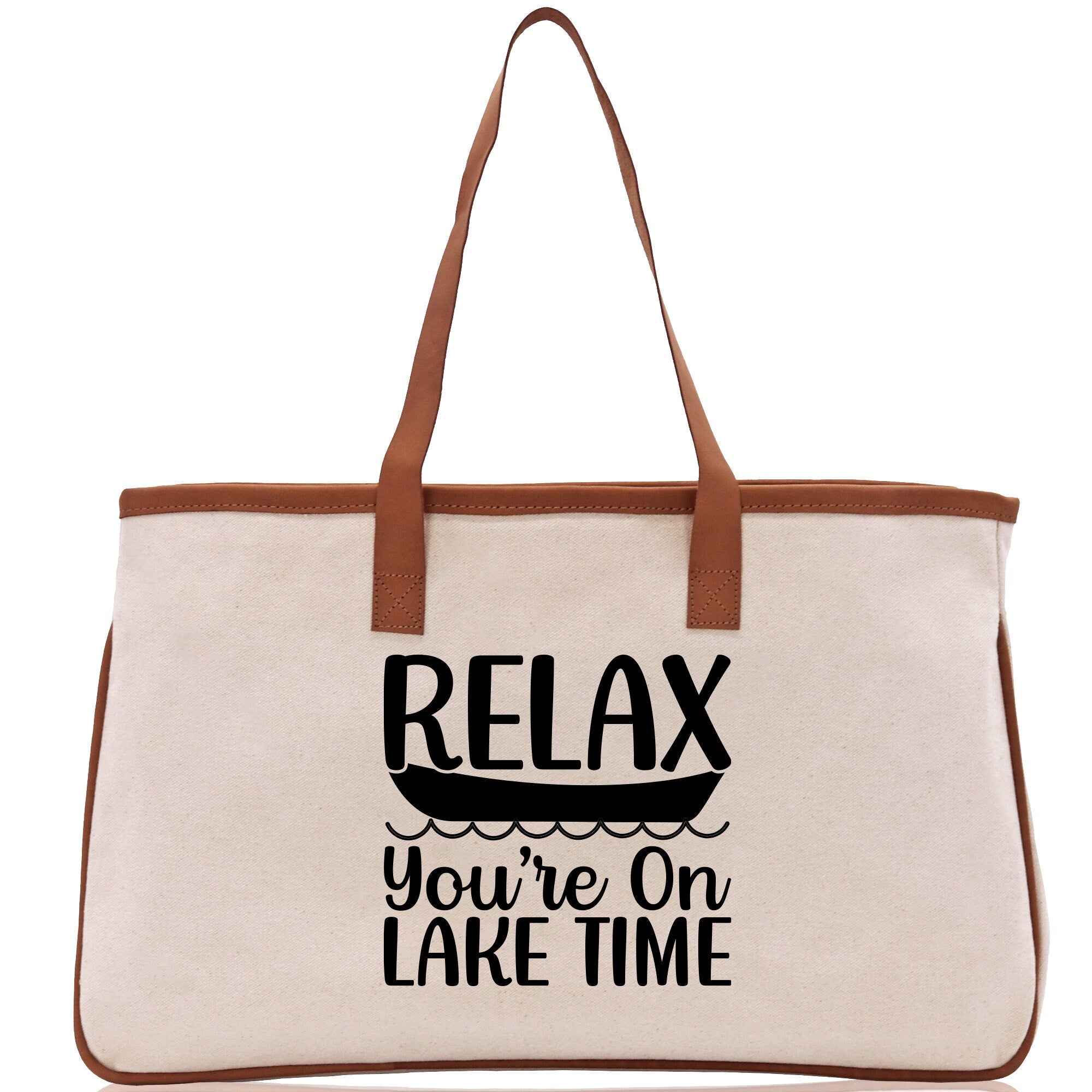 Relax You're On Lake Time Cotton Canvas Chic Tote Bag Camping Tote Lake Lover Gift Tote Bag Outdoor Tote Weekender Tote Laker Tote - Aaria Tees Aaria Tees