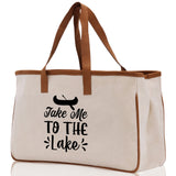 Take Me to the Lake Cotton Canvas Chic Tote Bag Camping Tote  Lake Lover Gift Tote Bag Outdoor Tote Weekender Tote Laker Tote - Aaria Tees Aaria Tees