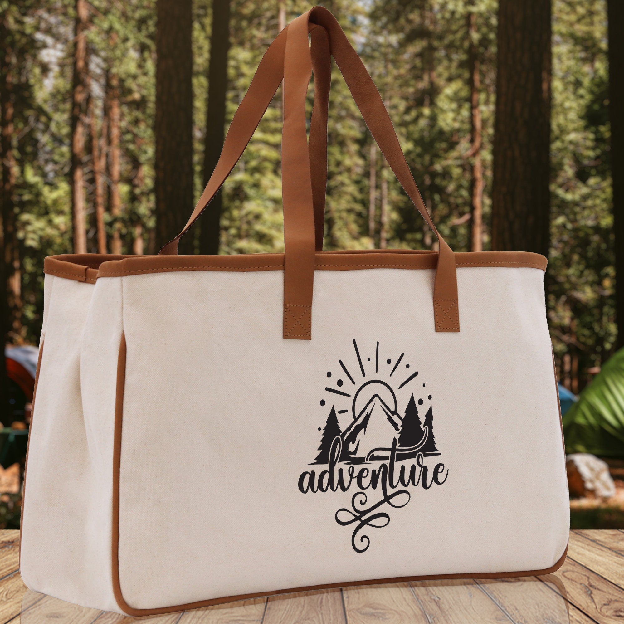 Adventure Cotton Canvas Chic Tote Bag Camping Tote Camping Lover Gift Tote Bag Outdoor Tote Weekender Tote Camper Tote Multipurpose Tote - Aaria Tees Aaria Tees