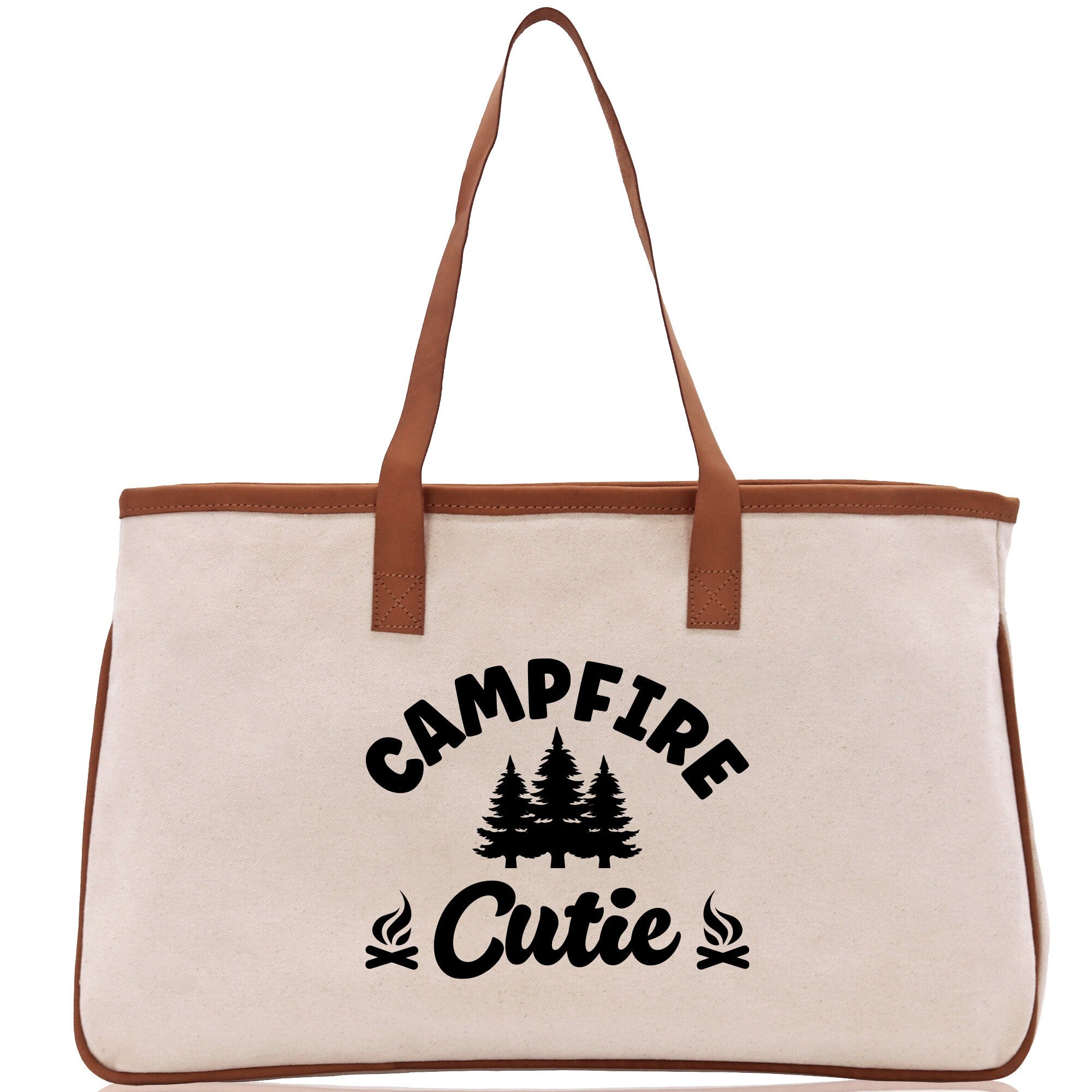 Campfire Cutie Cotton Canvas Chic Tote Bag Camping Tote Camping Lover Gift Tote Bag Outdoor Tote Weekender Tote Camper Multipurpose Tote - Aaria Tees Aaria Tees