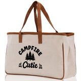 Campfire Cutie Cotton Canvas Chic Tote Bag Camping Tote Camping Lover Gift Tote Bag Outdoor Tote Weekender Tote Camper Multipurpose Tote - Aaria Tees Aaria Tees