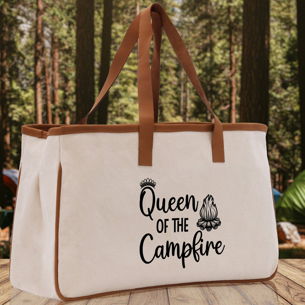 Queen of the Campfire  Cotton Canvas Chic Tote Bag Camping Tote Camping Lover Gift Tote Bag Outdoor Tote Weekender Tote Camper Tote - Aaria Tees