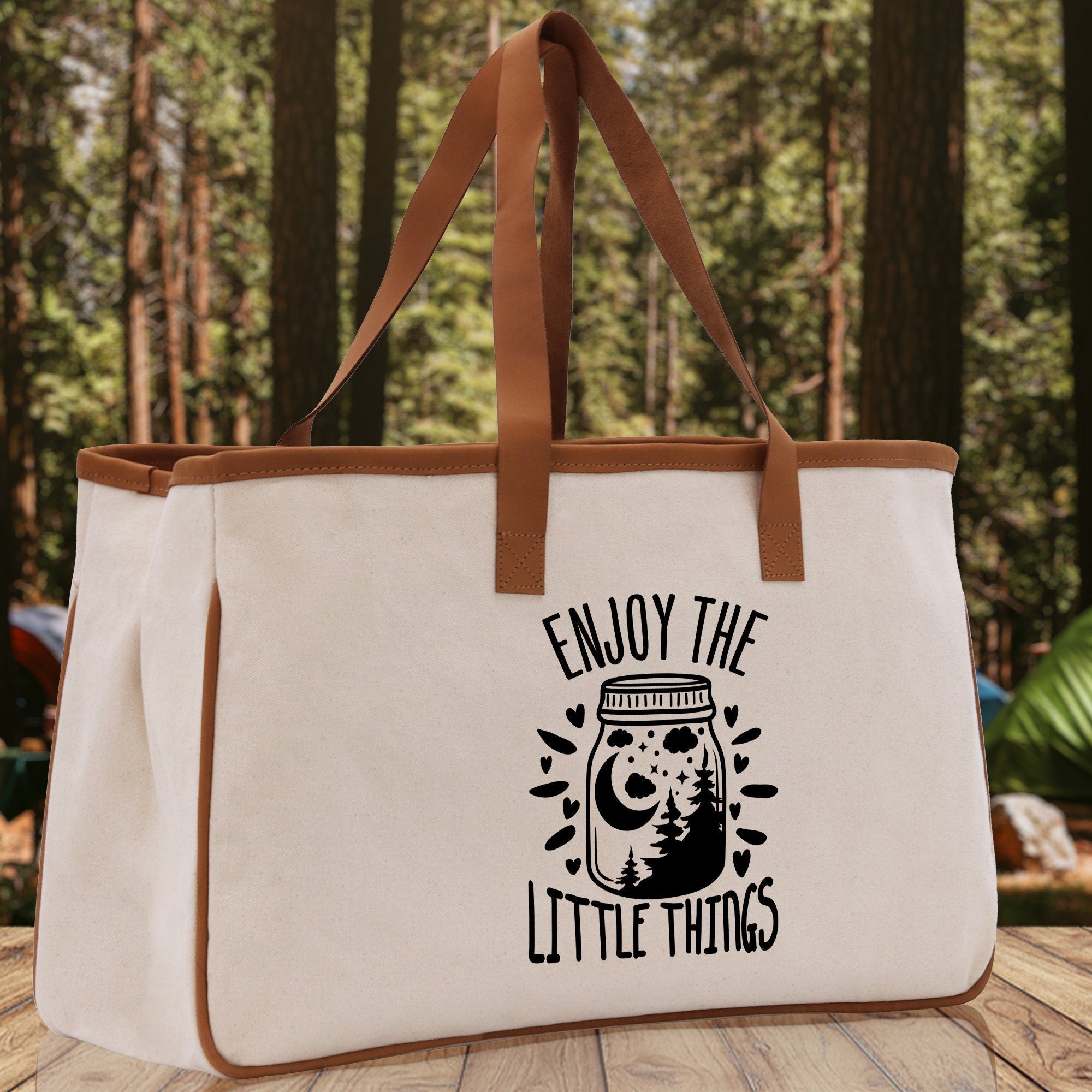 Enjoy the Little Things Cotton Canvas Chic Tote Bag Camping Tote Camping Lover Gift Tote Bag Outdoor Tote Multipurpose Weekender Tote - Aaria Tees Aaria Tees