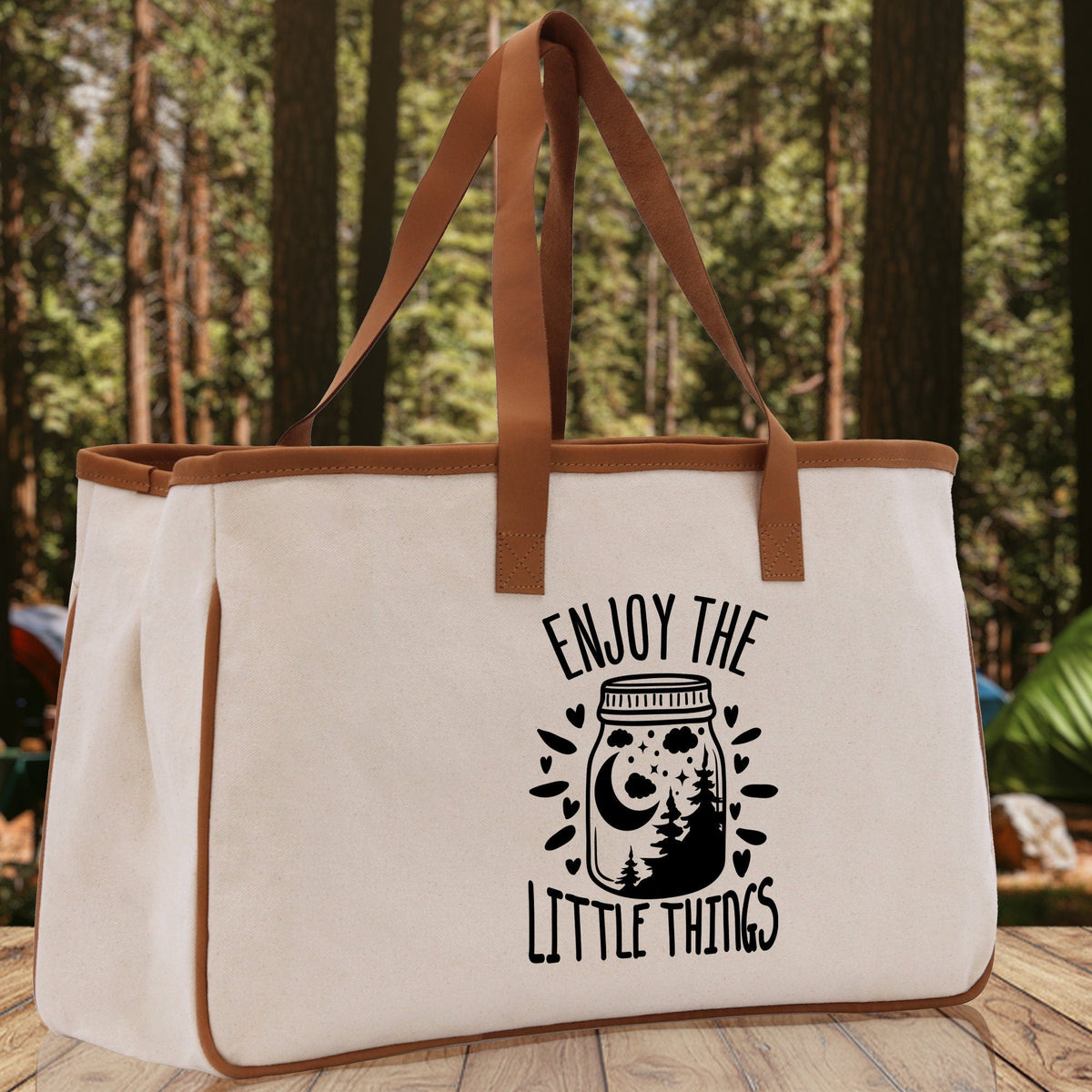 Enjoy the Little Things Cotton Canvas Chic Tote Bag Camping Tote Camping Lover Gift Tote Bag Outdoor Tote Multipurpose Weekender Tote - Aaria Tees