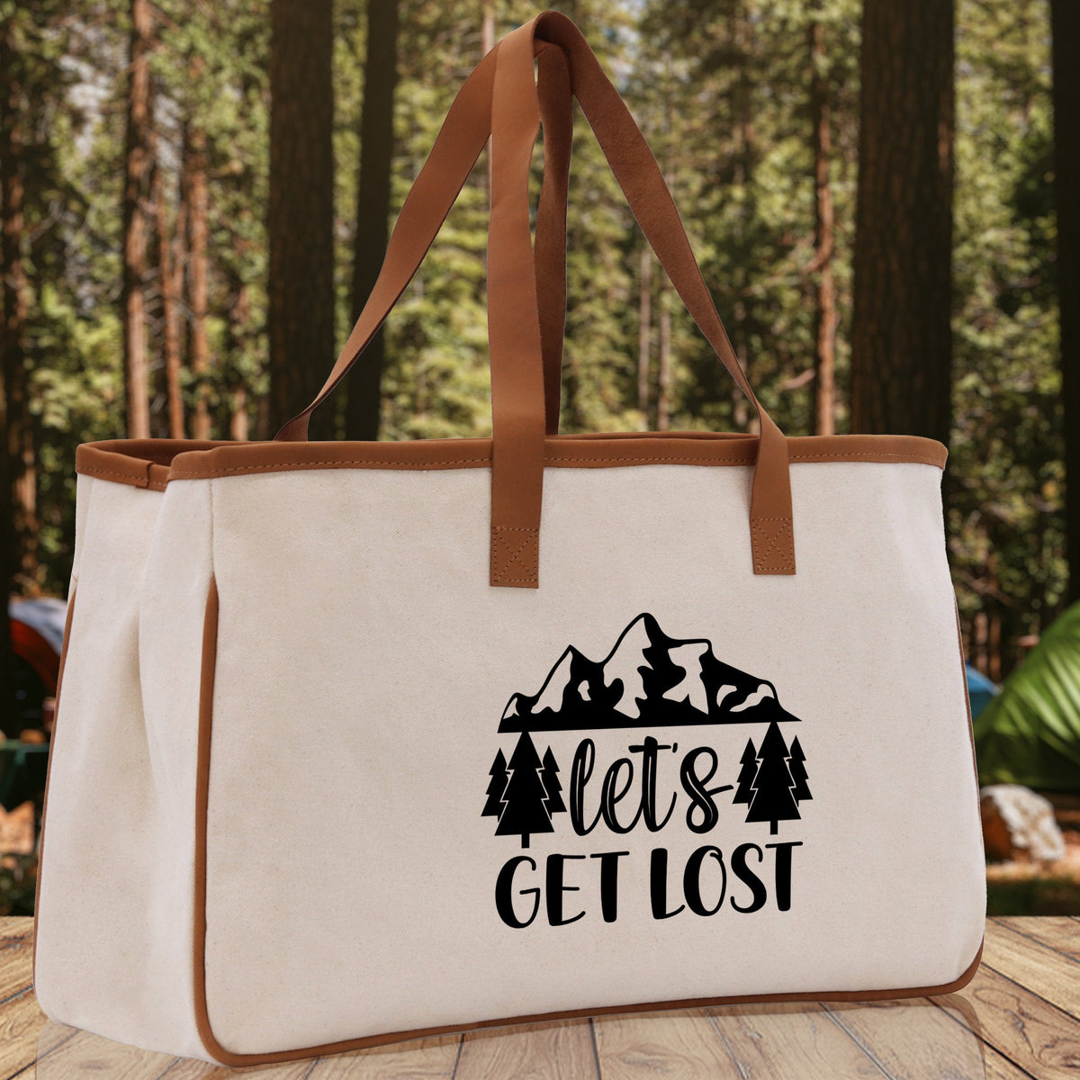 Let's Get Lost Cotton Canvas Chic Tote Bag Camping Tote Camping Lover Gift Tote Bag Outdoor Tote Multipurpose Weekender Tote Camper Tote - Aaria Tees