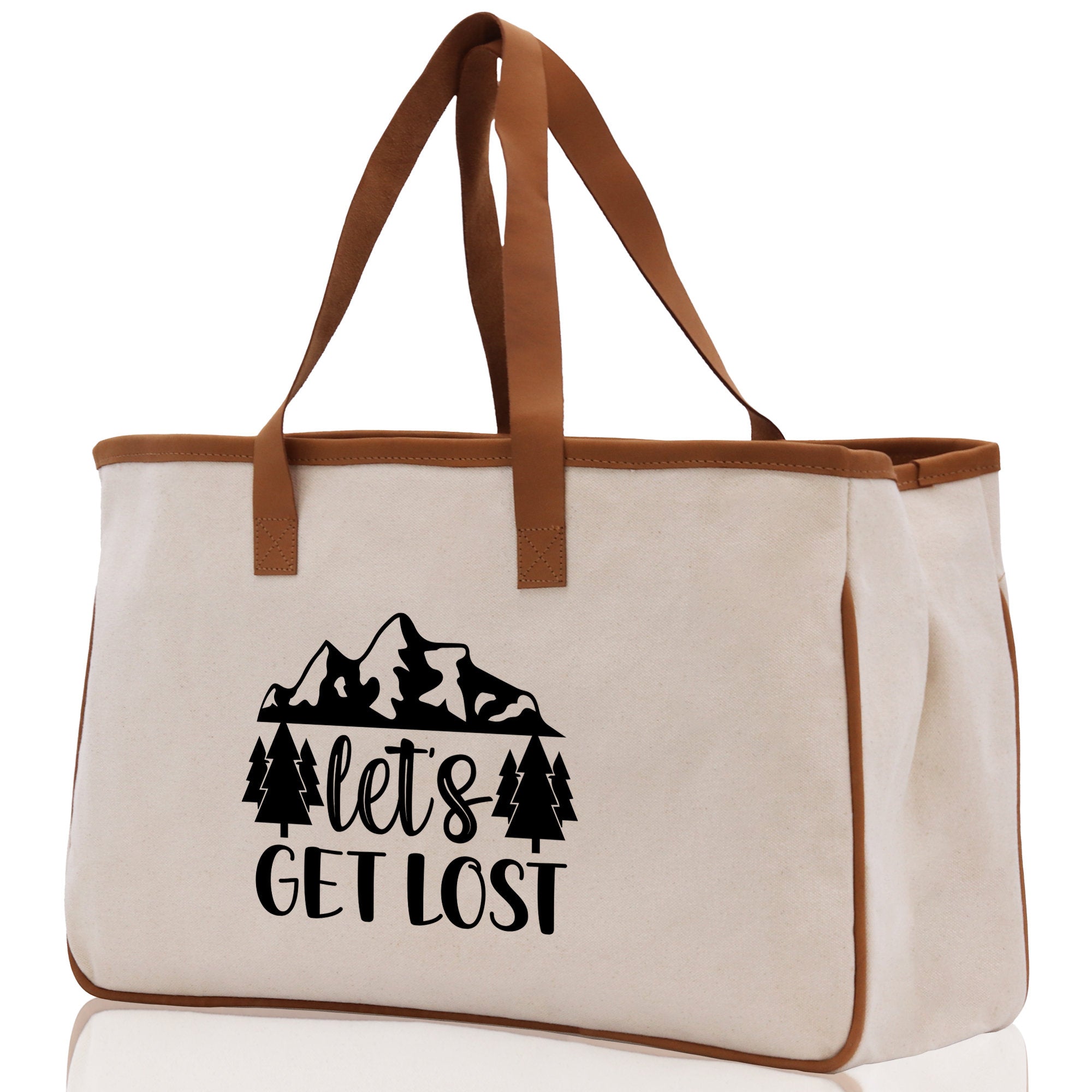 Let's Get Lost Cotton Canvas Chic Tote Bag Camping Tote Camping Lover Gift Tote Bag Outdoor Tote Multipurpose Weekender Tote Camper Tote - Aaria Tees Aaria Tees