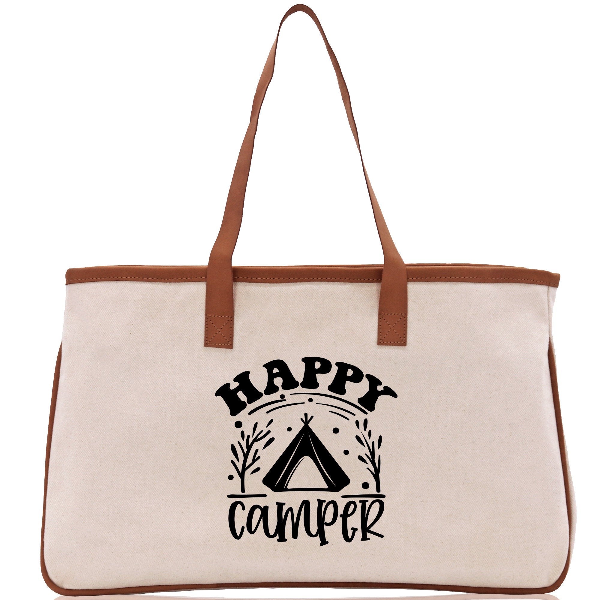 Happy Camper Cotton Canvas Chic Tote Bag Camping Tote Camping Lover Gift Tote Bag Outdoor Tote Weekender Tote Camper Tote Multipurpose Tote - Aaria Tees Aaria Tees