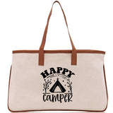 Happy Camper Cotton Canvas Chic Tote Bag Camping Tote Camping Lover Gift Tote Bag Outdoor Tote Weekender Tote Camper Tote Multipurpose Tote - Aaria Tees Aaria Tees