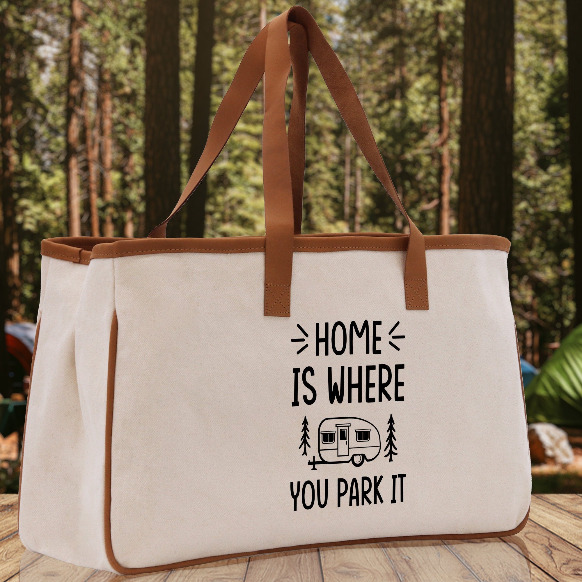 Home is Where You Park It Cotton Canvas Chic Tote Bag Camping Tote Camping Lover Gift Tote Bag Outdoor Tote Multipurpose Camper Tote - Aaria Tees Aaria Tees
