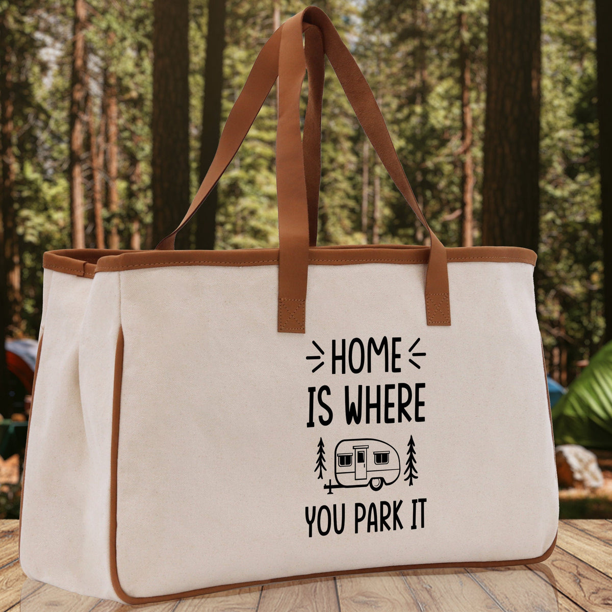 Home is Where You Park It Cotton Canvas Chic Tote Bag Camping Tote Camping Lover Gift Tote Bag Outdoor Tote Multipurpose Camper Tote - Aaria Tees