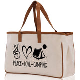 Peace Love Camping Cotton Canvas Chic Tote Bag Camping Tote Camping Lover Gift Tote Bag Outdoor Tote Weekender Tote Multipurpose Camper Tote - Aaria Tees Aaria Tees