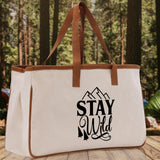 Stay Wild Cotton Canvas Chic Tote Bag Camping Tote Camping Lover Gift Tote Bag Outdoor Tote Weekender Tote Camper Tote Multipurpose Tote - Aaria Tees Aaria Tees