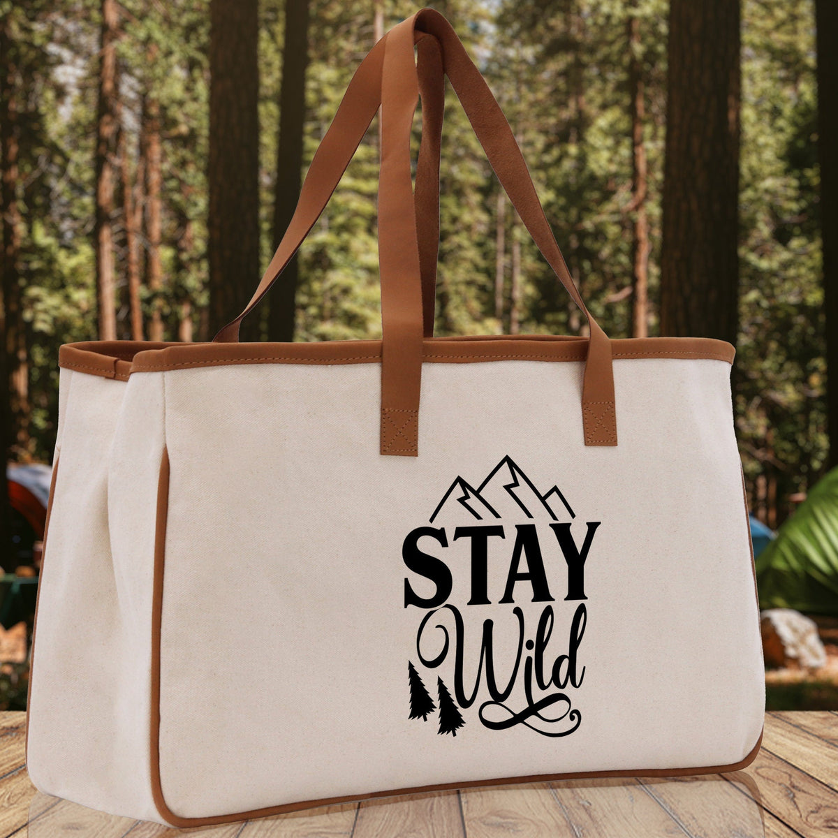 Stay Wild Cotton Canvas Chic Tote Bag Camping Tote Camping Lover Gift Tote Bag Outdoor Tote Weekender Tote Camper Tote Multipurpose Tote - Aaria Tees