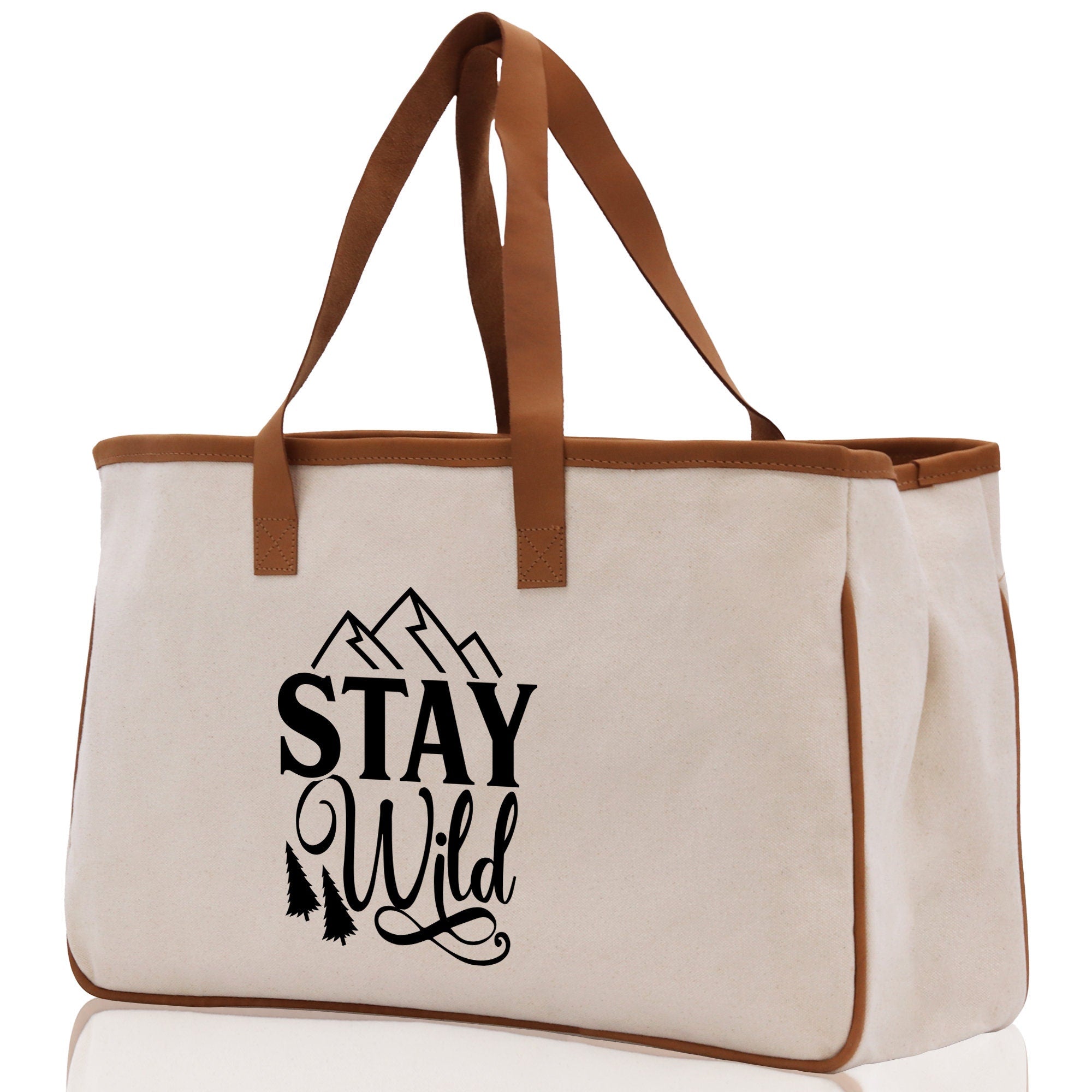 Stay Wild Cotton Canvas Chic Tote Bag Camping Tote Camping Lover Gift Tote Bag Outdoor Tote Weekender Tote Camper Tote Multipurpose Tote - Aaria Tees Aaria Tees