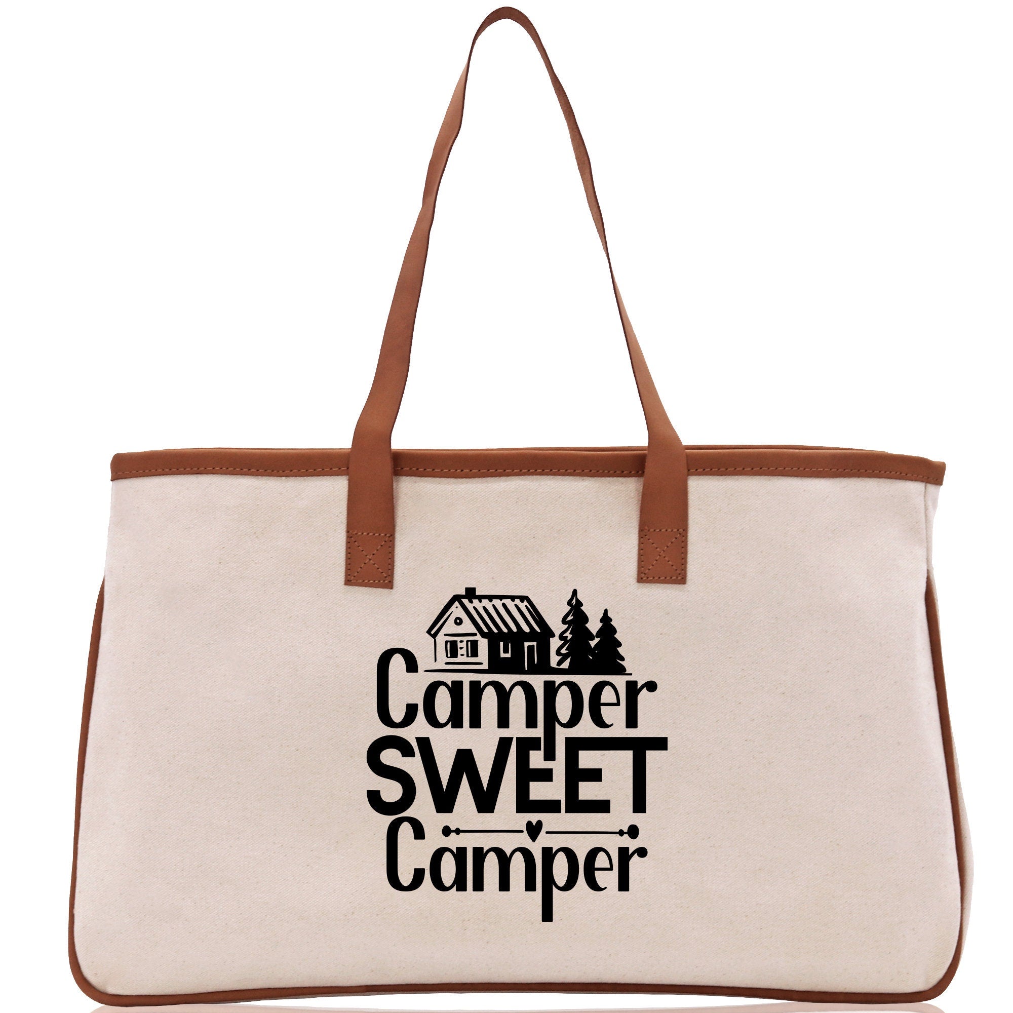 Camper Sweet Camper Cotton Canvas Chic Tote Bag Camping Tote Camping Lover Gift Tote Bag Outdoor Tote Weekender Tote Camper Tote - Aaria Tees Aaria Tees
