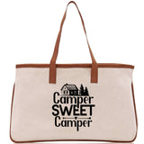 Camper Sweet Camper Cotton Canvas Chic Tote Bag Camping Tote Camping Lover Gift Tote Bag Outdoor Tote Weekender Tote Camper Tote - Aaria Tees Aaria Tees