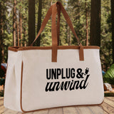 Unplug & Unwind Cotton Canvas Chic Tote Bag Camping Tote Camping Lover Gift Tote Bag Outdoor Tote Weekender Tote Multipurpose Camper Tote - Aaria Tees Aaria Tees
