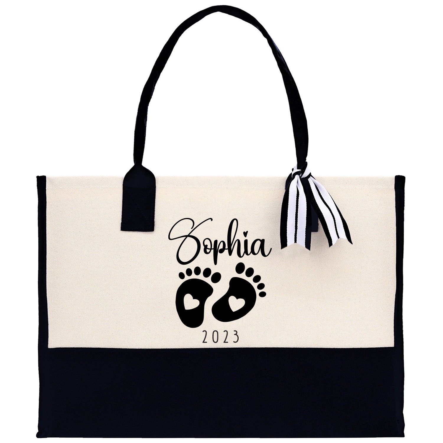 Baby Feet Personalized Name and Date Tote Bag for New Mom Pregnant Mom Shower Gift Baby Footprints Labor & Delivery Chick Tote Carrying Bag - Aaria Tees Aaria Tees