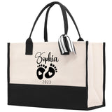 Baby Feet Personalized Name and Date Tote Bag for New Mom Pregnant Mom Shower Gift Baby Footprints Labor & Delivery Chick Tote Carrying Bag - Aaria Tees Aaria Tees