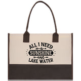 All I Need Sunshine and Lake Water Cotton Canvas Chic Tote Bag Camping Tote Lake Lover Gift Tote Bag Outdoor Tote Weekender Tote Laker Tote - Aaria Tees Aaria Tees