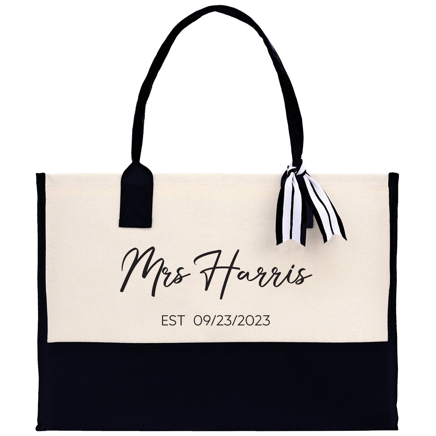 Mrs. Last Name Est Year Tote Bag Personalized Date Wedding Tote Bridal Shower Gift Honeymoon Gift Customized Wedding Gift Bridesmaid Gift - Aaria Tees Aaria Tees