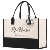 Mrs. Last Name Est Year Tote Bag Personalized Date Wedding Tote Bridal Shower Gift Honeymoon Gift Customized Wedding Gift Bridesmaid Gift - Aaria Tees Aaria Tees