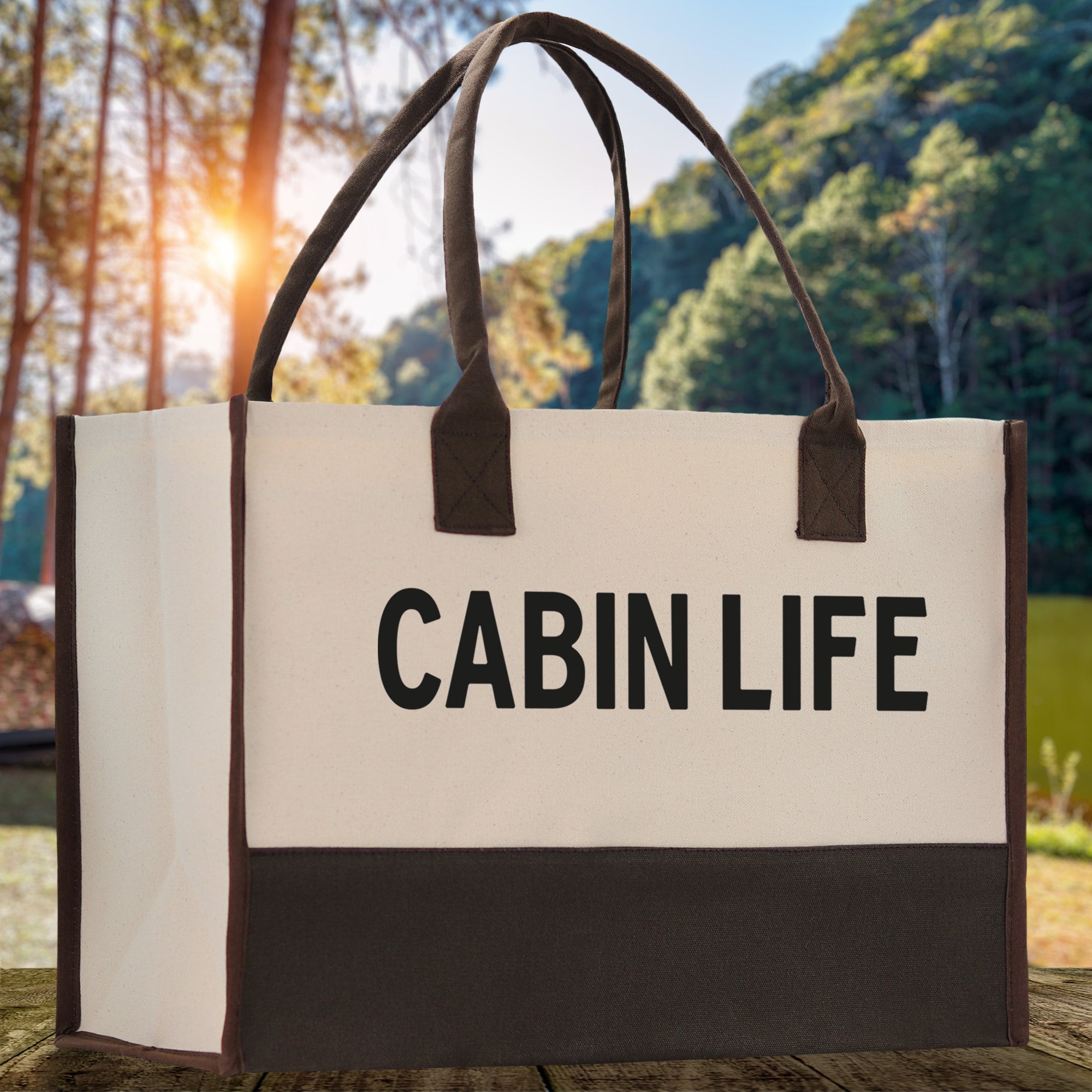 Cabin Life Cotton Canvas Chic Tote Bag Camping Tote Camping Lover Gift Tote Bag Outdoor Tote Weekender Tote Camper Tote Multipurpose Tote - Aaria Tees Aaria Tees