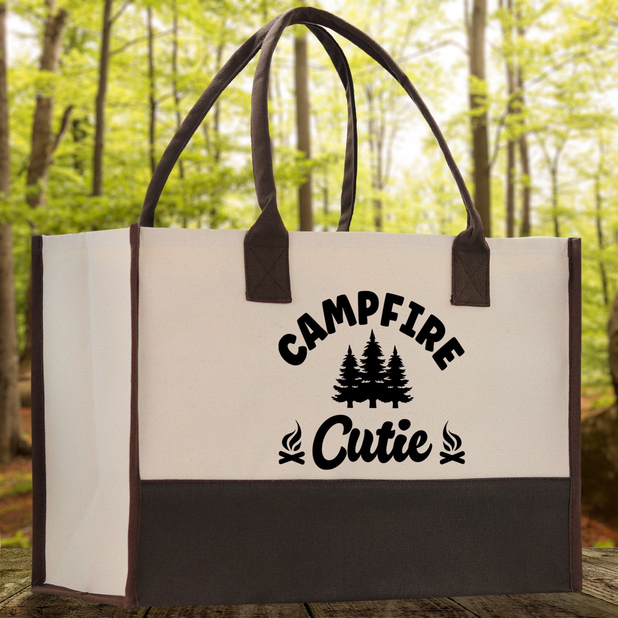 Campfire Cutie Cotton Canvas Chic Tote Bag Camping Tote Camping Lover Gift Tote Bag Outdoor Tote Weekender Tote Camper Multipurpose Tote - Aaria Tees Aaria Tees