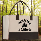 Campfire Cutie Cotton Canvas Chic Tote Bag Camping Tote Camping Lover Gift Tote Bag Outdoor Tote Weekender Tote Camper Multipurpose Tote - Aaria Tees Aaria Tees