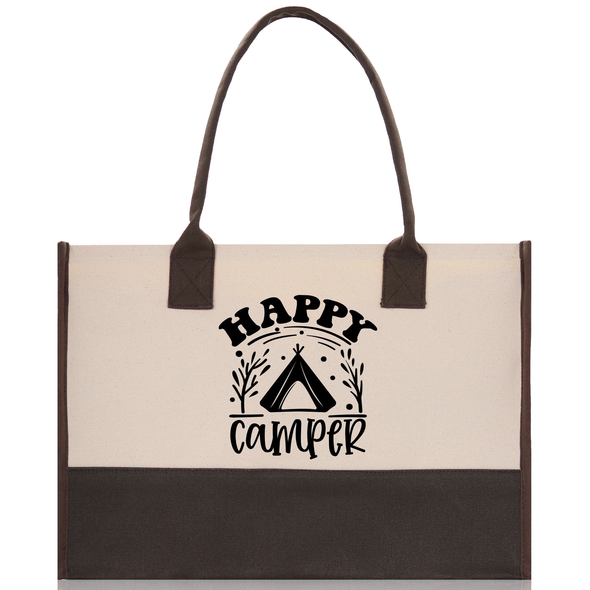 Happy Camper Cotton Canvas Chic Tote Bag Camping Tote Camping Lover Gift Tote Bag Outdoor Tote Weekender Tote Camper Tote Multipurpose Tote - Aaria Tees Aaria Tees