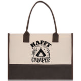 Happy Camper Cotton Canvas Chic Tote Bag Camping Tote Camping Lover Gift Tote Bag Outdoor Tote Weekender Tote Camper Tote Multipurpose Tote - Aaria Tees Aaria Tees