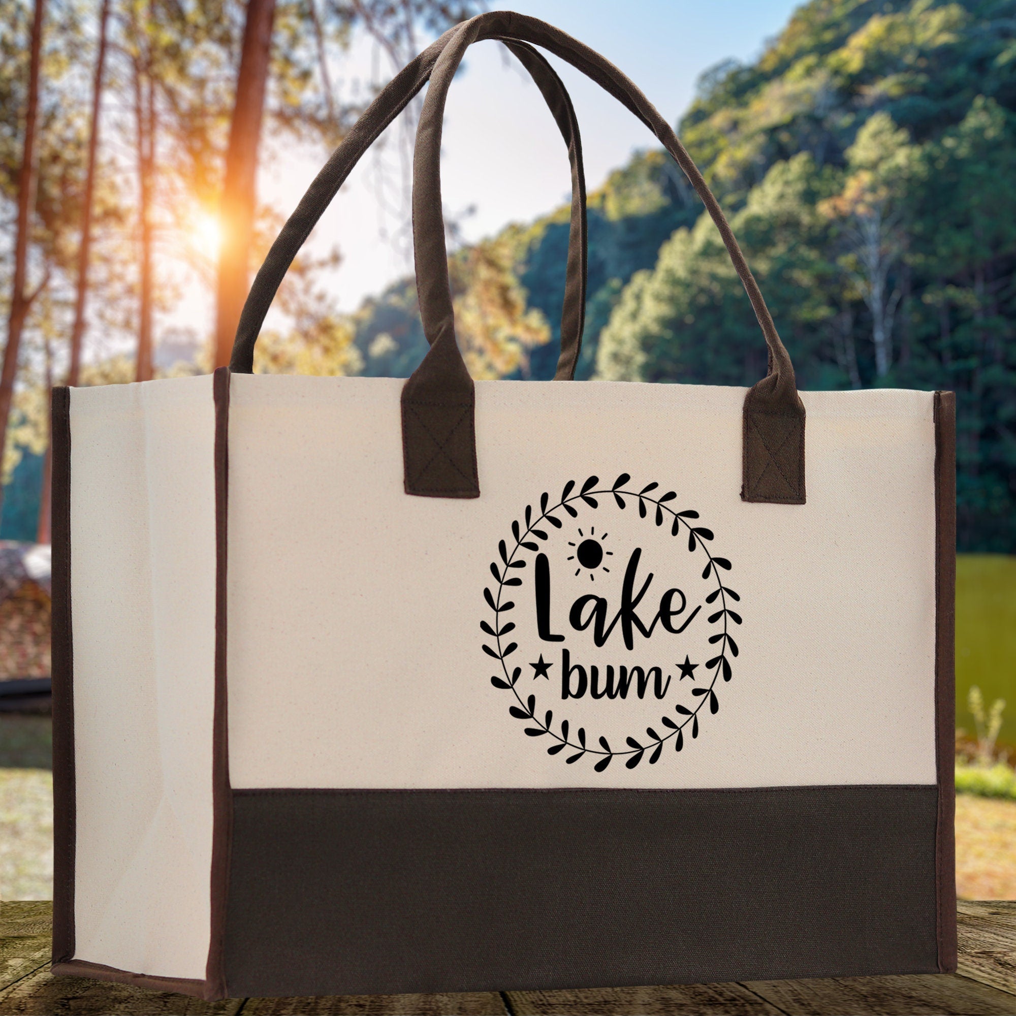 Lake Bum Cotton Canvas Chic Tote Bag Lake Lover Gift Tote Bag Laker Tote Outdoor Tote Weekender Tote Camper Tote Multipurpose Tote - Aaria Tees Aaria Tees