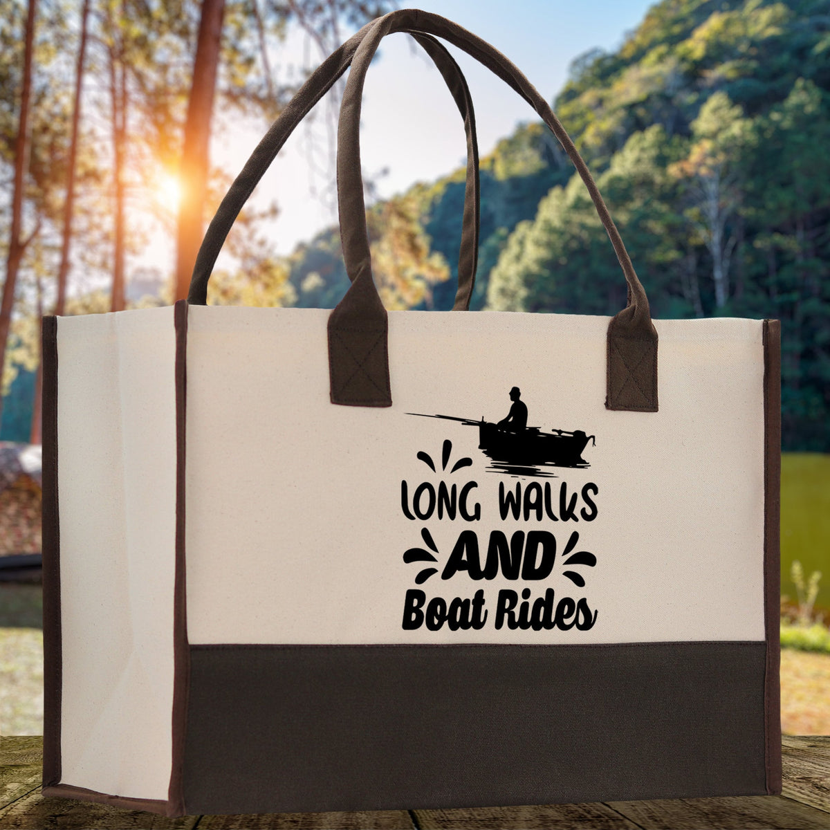 Long Walks and Boat Rides Cotton Canvas Chic Tote Bag  Boat Lover Gift Tote Bag Outdoor Tote Weekender Tote Boater Tote Multipurpose Tote - Aaria Tees