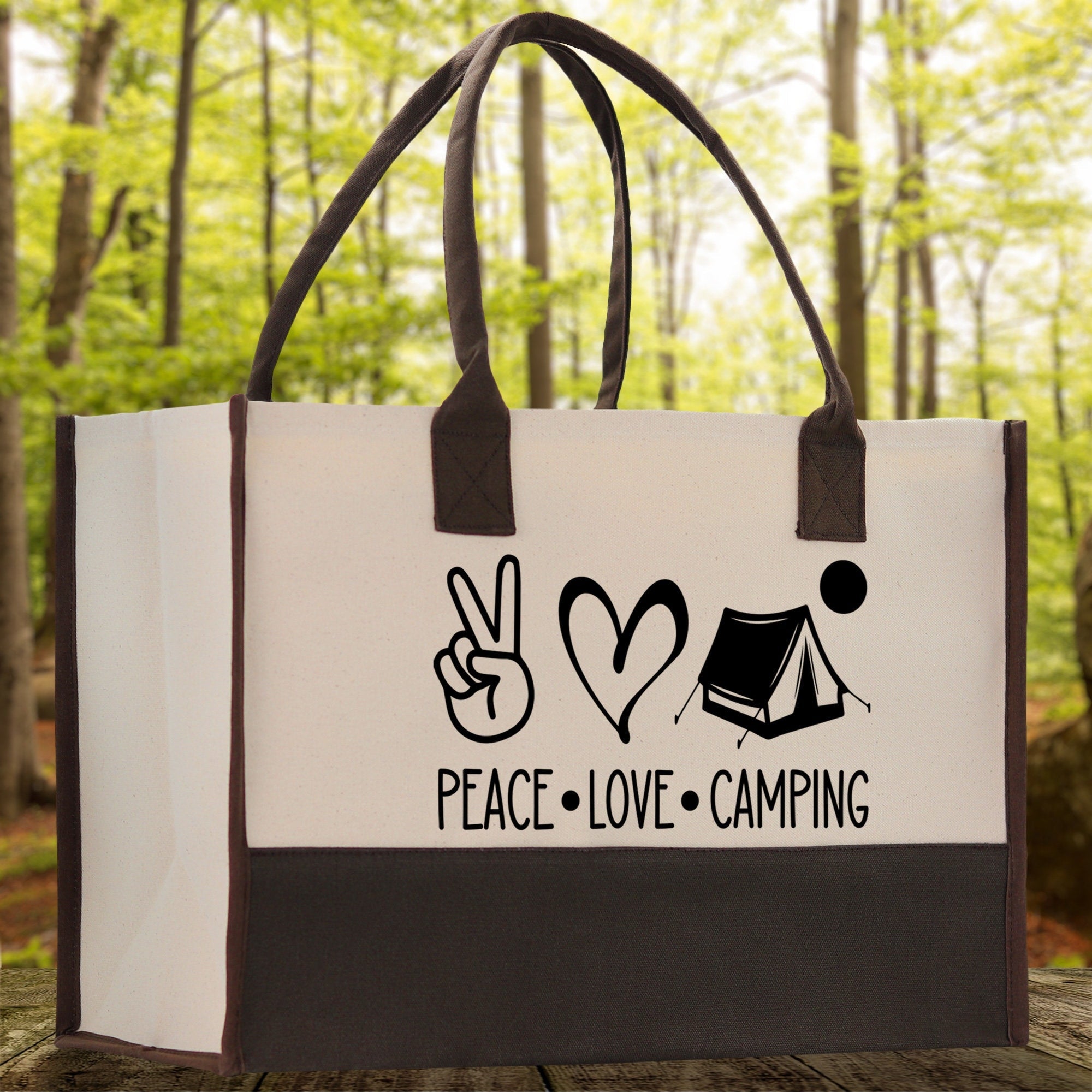 Peace Love Camping Cotton Canvas Chic Tote Bag Camping Tote Camping Lover Gift Tote Bag Outdoor Tote Weekender Tote Multipurpose Camper Tote - Aaria Tees Aaria Tees