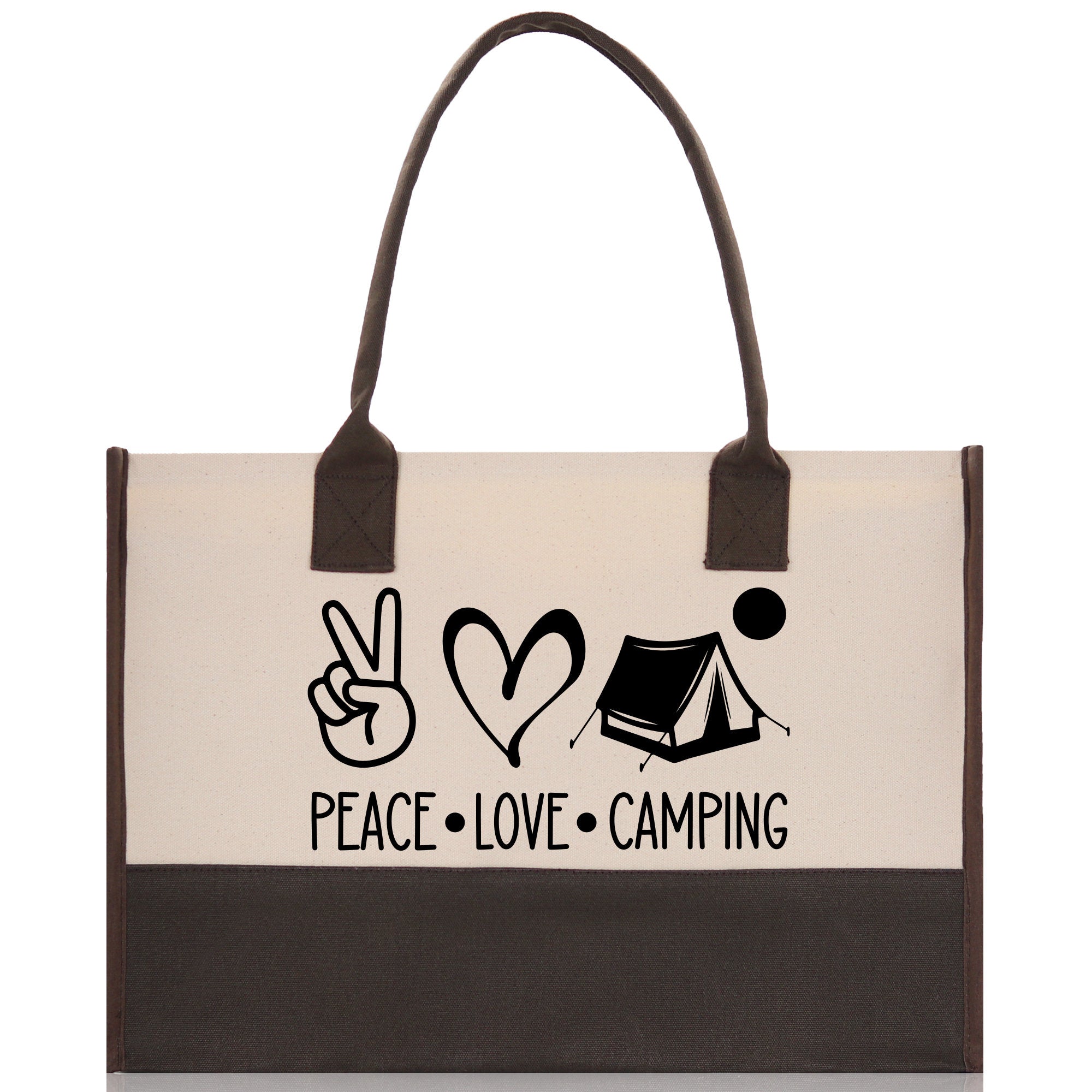Peace Love Camping Cotton Canvas Chic Tote Bag Camping Tote Camping Lover Gift Tote Bag Outdoor Tote Weekender Tote Multipurpose Camper Tote - Aaria Tees Aaria Tees