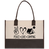 Peace Love Camping Cotton Canvas Chic Tote Bag Camping Tote Camping Lover Gift Tote Bag Outdoor Tote Weekender Tote Multipurpose Camper Tote - Aaria Tees Aaria Tees