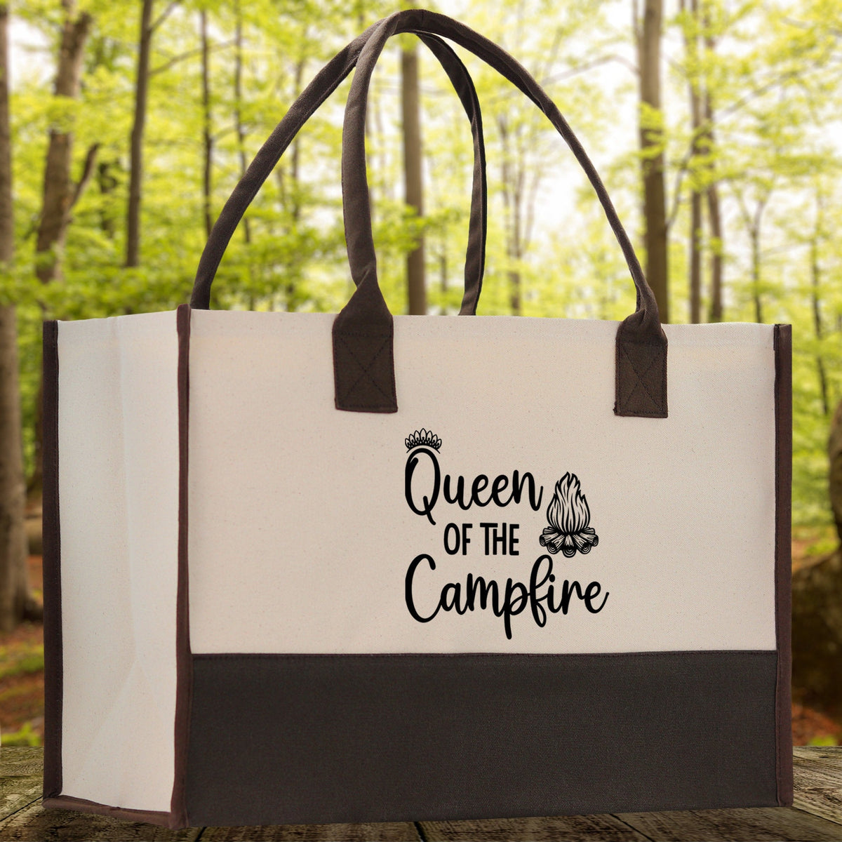 Queen of the Campfire  Cotton Canvas Chic Tote Bag Camping Tote Camping Lover Gift Tote Bag Outdoor Tote Weekender Tote Camper Tote - Aaria Tees