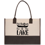 I'd Rather Be at the Lake Cotton Canvas Chic Tote Bag Camping Tote Lake Lover Gift Tote Bag Outdoor Tote Weekender Tote Laker Tote - Aaria Tees Aaria Tees