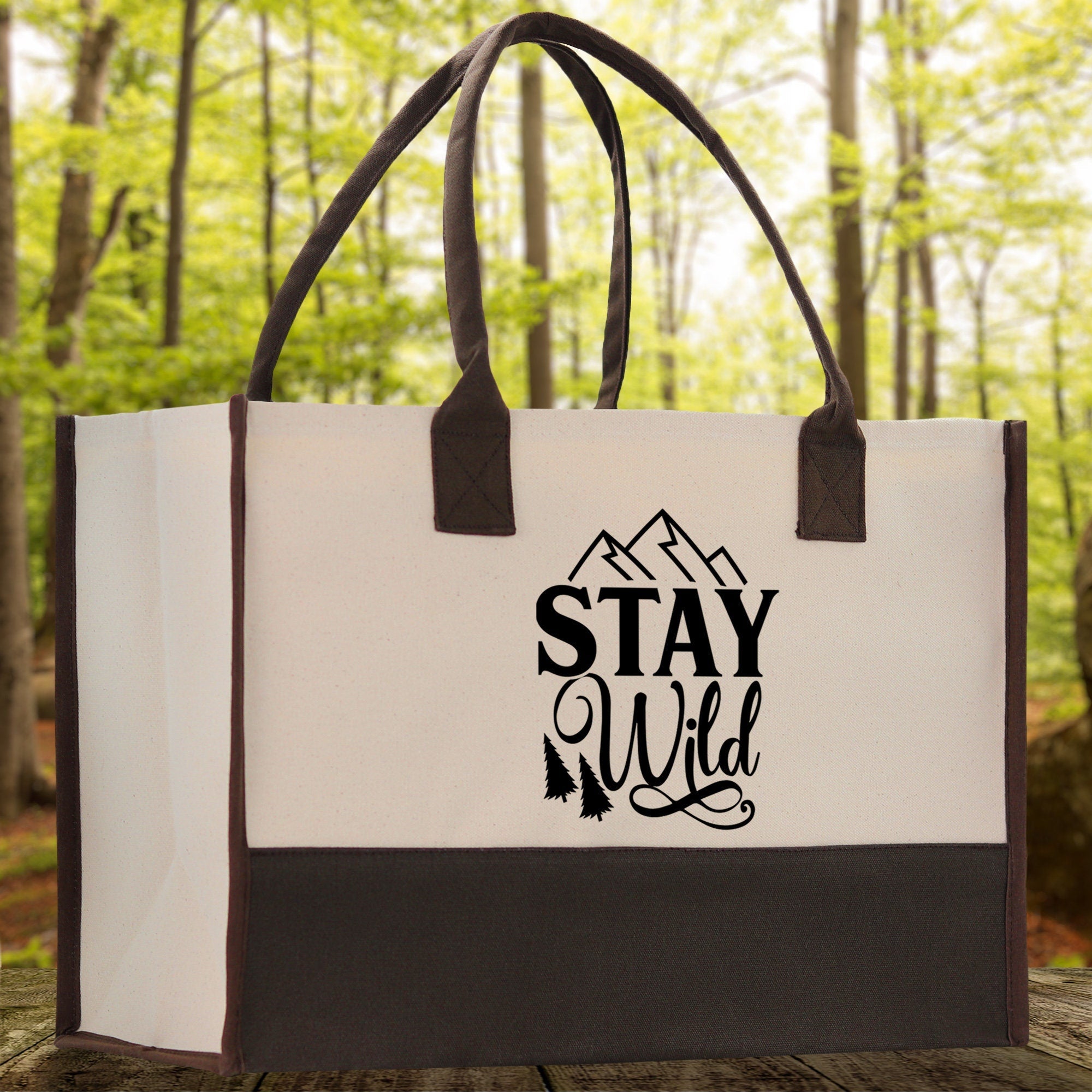 Stay Wild Cotton Canvas Chic Tote Bag Camping Tote Camping Lover Gift Tote Bag Outdoor Tote Weekender Tote Camper Tote Multipurpose Tote - Aaria Tees Aaria Tees