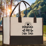 Sunshine and Lake Time Cotton Canvas Chic Tote Bag Camping Tote Lake Lover Gift Tote Bag Outdoor Tote Weekender Tote Laker Tote - Aaria Tees Aaria Tees