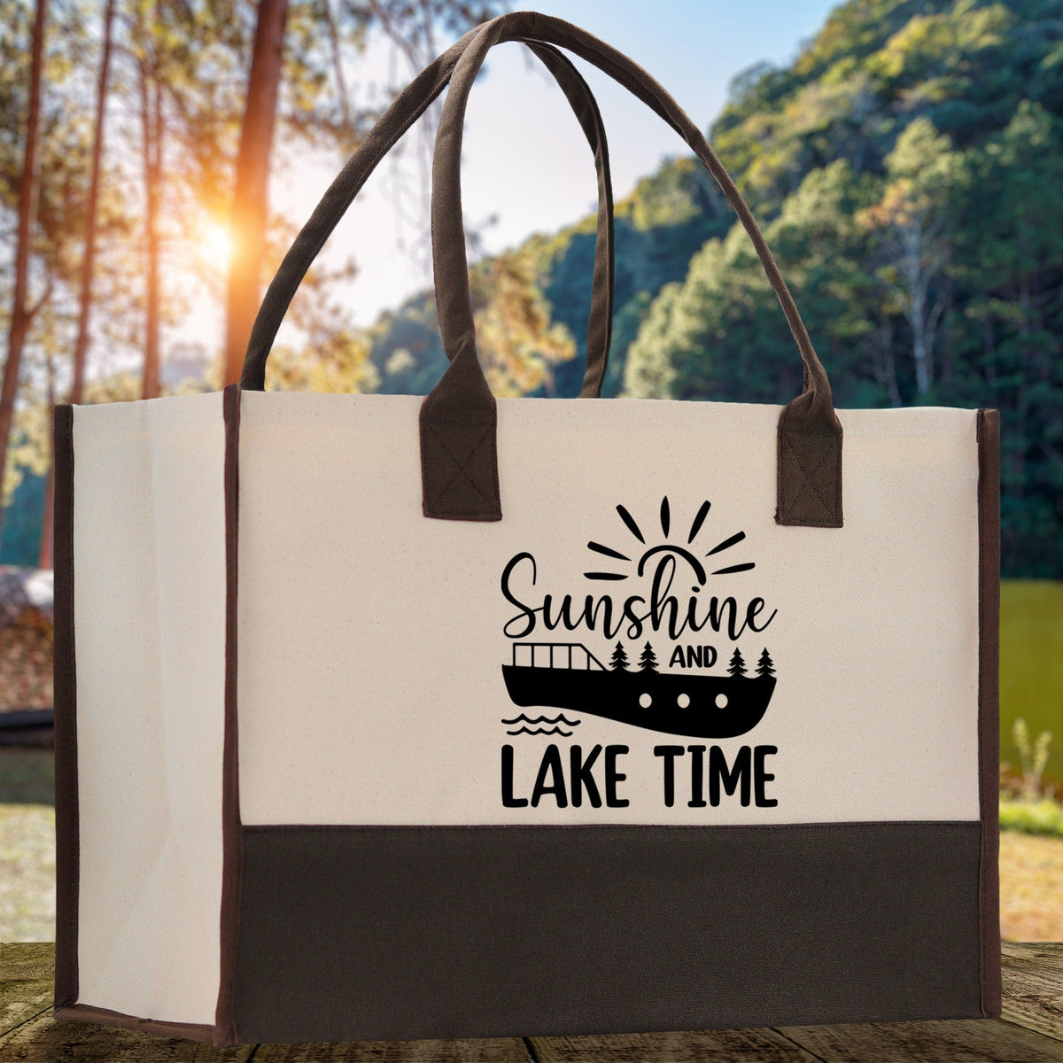 Sunshine and Lake Time Cotton Canvas Chic Tote Bag Camping Tote Lake Lover Gift Tote Bag Outdoor Tote Weekender Tote Laker Tote - Aaria Tees