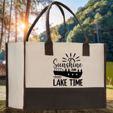 Sunshine and Lake Time Cotton Canvas Chic Tote Bag Camping Tote Lake Lover Gift Tote Bag Outdoor Tote Weekender Tote Laker Tote - Aaria Tees Aaria Tees