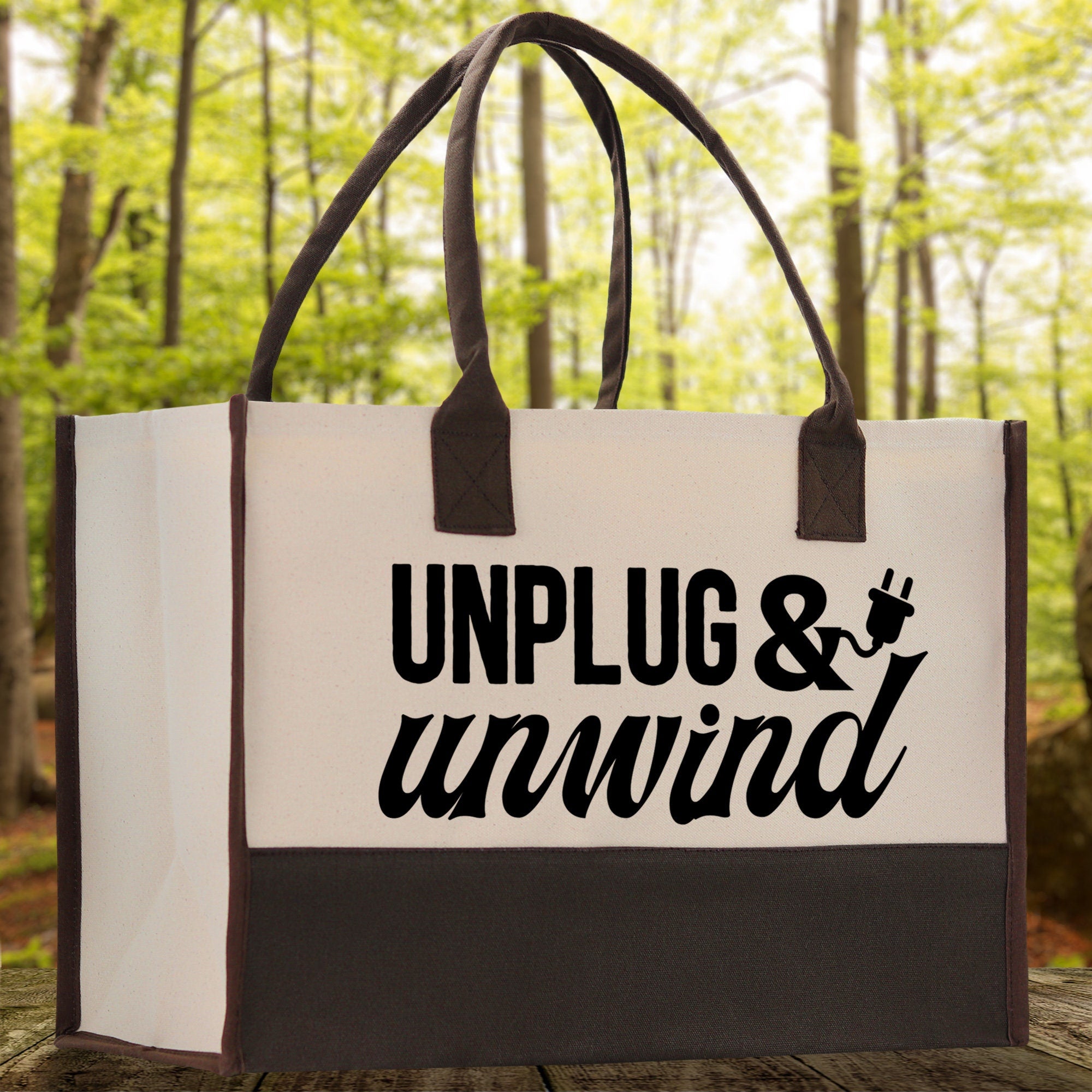 Unplug & Unwind Cotton Canvas Chic Tote Bag Camping Tote Camping Lover Gift Tote Bag Outdoor Tote Weekender Tote Multipurpose Camper Tote - Aaria Tees Aaria Tees